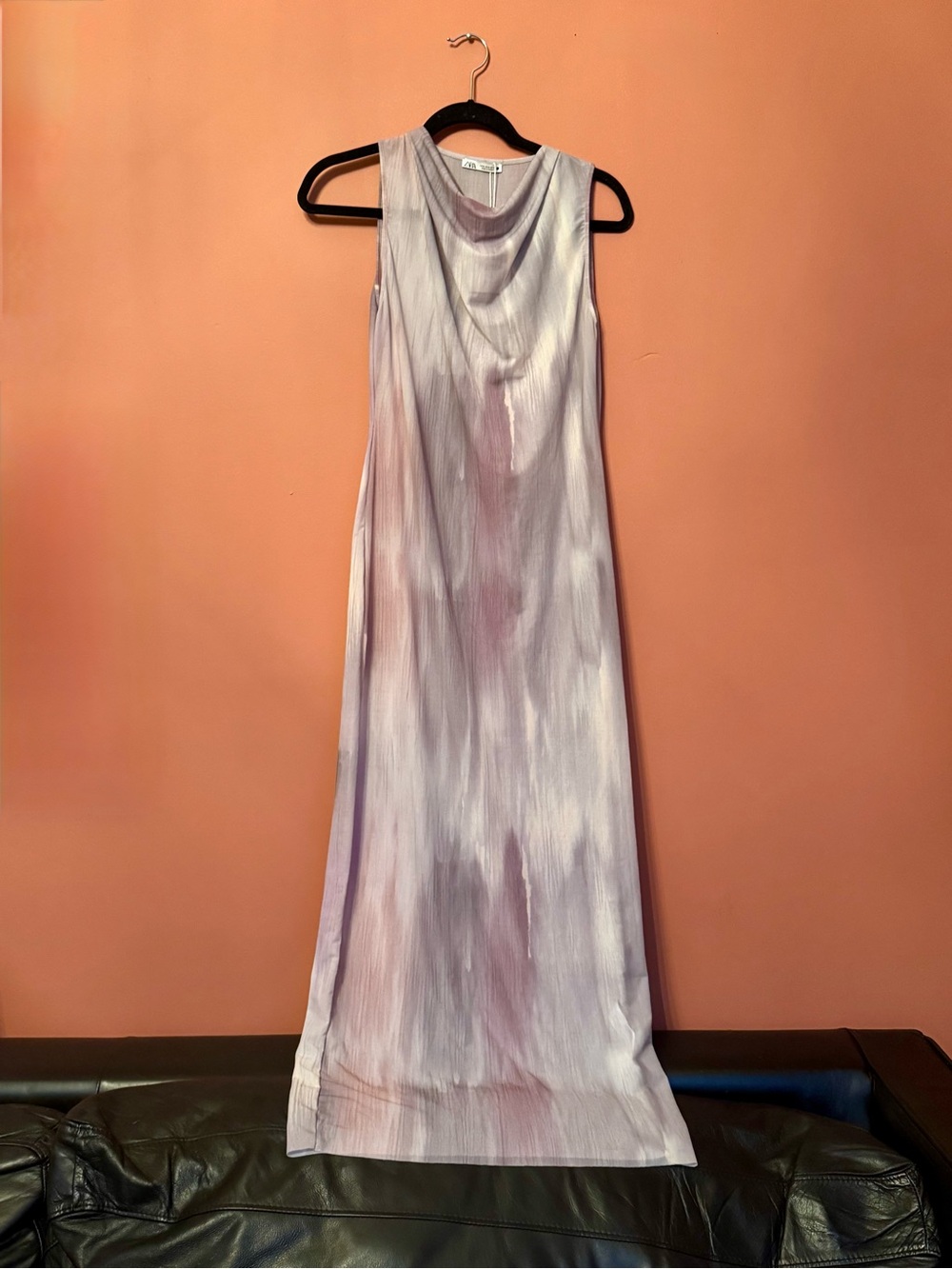 NWT Zara Strechy Sheer Lilac Cowl Neck Maxi Dress